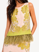 Feather Trim Top & Midi Skirt Two-Piece Set
