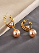 Pearl Drop Sculptural Gold Hoop Earrings