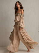Elegant Off-Shoulder Sequin Embellished Flowy Maxi Dress Two-Piece Set