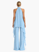 Elegant Halter Neck Asymmetric Chiffon Top & Wide-Leg Pants Set