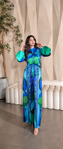 Exquisite Geometric Print Shirt & Wide-Leg Pants Two-Piece Set