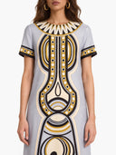 Retro Geometric Ethnic Print Short Sleeve Straight Maxi Dress