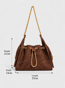 Suede Quilted Chain Shoulder Bucket Bag