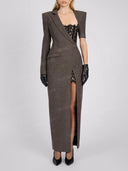 Elegant Lace Panel Blazer Maxi Dress