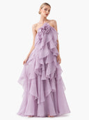 Elegant  3D Flower Ruffle Halter Maxi Dress