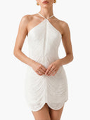 Elegant Satin Fringe Halter Backless Mini Dress