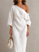 Elegant One-Shoulder Draped Maxi Dress