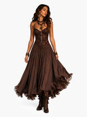 Sexy Lace V-Neck Ruffled Flowy Midi Dress