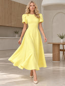 Elegant High-neck Bud Sleeve Midi Dress