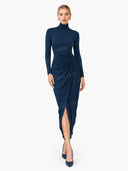 Elegant Turtleneck Draped Side Slit Midi Dress