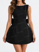 Elegant Pearl Bow Fitted Mini Dress