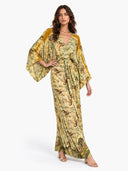 V-Neck Printed Slit Streamer Design Maxi Dress