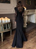 Vintage Black Velvet Lace Sleeves Evening Dress