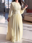 Elegant Ruched Chiffon Waist-Defined Maxi Dress