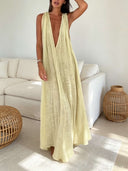 Casual Plunge V-Neck Sleeveless Flowy Maxi Dress