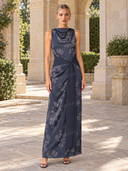 Printed Lace-Up Maxi Dress