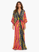 V-Neck Printed Slit Streamer Design Maxi Dress