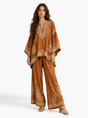 Casual Bohemian Floral Print Batwing Sleeve Shirt Two-Piece Set