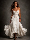 Sexy Lace Ruffled Asymmetrical Midi Dress
