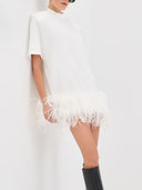 Elegant Feather Trim Top & Mesh Skirt Two-Piece Set