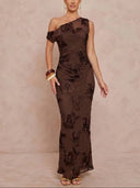 Elegant Floral Embroidered Mesh One-Shoulder Maxi Dress