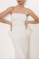 Elegant Strapless Ruched Skirt Two-Piece Set