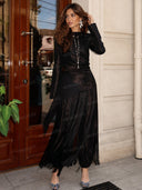 Elegant Long Sleeve Top & Fringe Pants Two-Piece Set