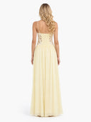 Elegant Yellow Lace Spaghetti Strap Floral Appliqué Maxi Dress