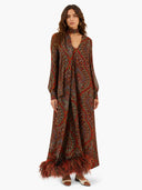 Retro Paisley Print Faux Fur Collar Maxi Dress