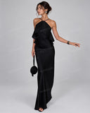 Sexy Ruffle Halter Backless Maxi Dress