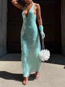 Elegant V-Neck Sequined Maxi Dress