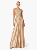 Elegant Backless Lace Satin Maxi Dress