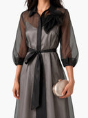 Elegant Sheer Organza Overlay Tie-Waist Midi Dress