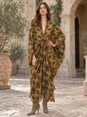Paisley Print Deep V-Neck Draped Maxi Dress
