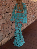 Elegant Turquoise Shell Lace Two-Piece Set