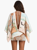 Elegant Cheetah Print Deep V Cape Sleeve Mini Dress