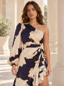 One-Sleeve Irregular Hem Maxi Dress