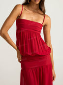 Elegant Spaghetti Strap Ruffle Maxi Dress