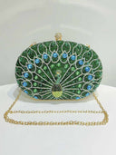 Retro Peacock Rhinestone Party Clutch Bag
