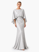 Boat Neck Backless Pleated Maxi Dress