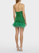 Sexy Spaghetti Strap Feather Trim Mini Dress