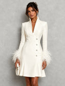 Minimalist Feather Cuff Tailored Mini Blazer Dress