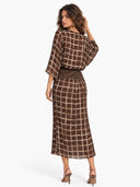 Casual Abstract Plaid Print Kimono Sleeve Maxi Dress