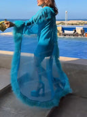 Elegant Feather Trim High-Low Chiffon Dress
