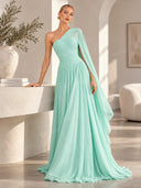 Elegant One-Shoulder Ruched Maxi Dress
