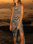 Geometric Stripe Layered Sheer Maxi Dress