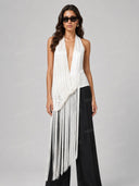 Elegant Fringe Draped Top & Mini Shorts Two-Piece Set
