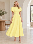Elegant High-neck Bud Sleeve Midi Dress