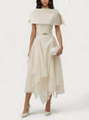 Elegant Off-Shoulder Pleated Midi Dress