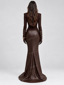 Elegant Mock Neck Top & Faux Leather Mermaid Maxi Skirt Set